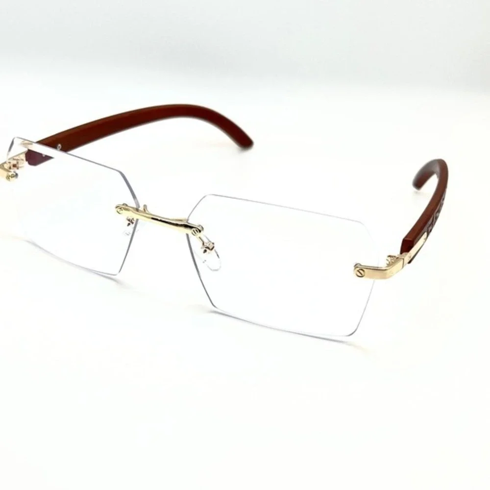 Women Fashion Rimless Sunglasses Rectangle Clear Lens Gold Classy Eyewear Lentes